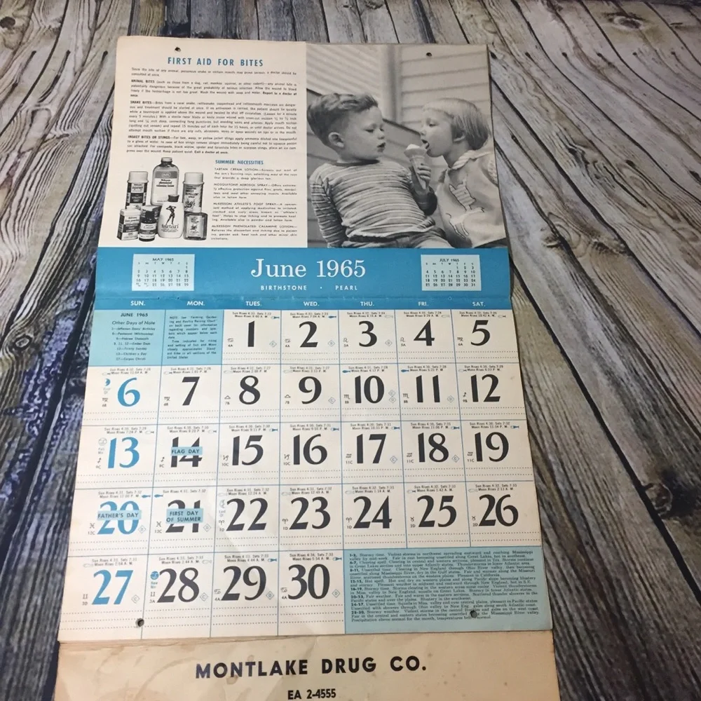 Vintage 1965 Montlake Drug Seattle area calendar